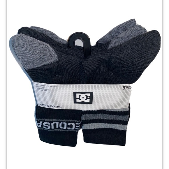 DC Crew Socks 5 Pair Men’s 6-12 Black Gray w/ Mixed Stripes & Logo Shoe Co Skate - Picture 12 of 12